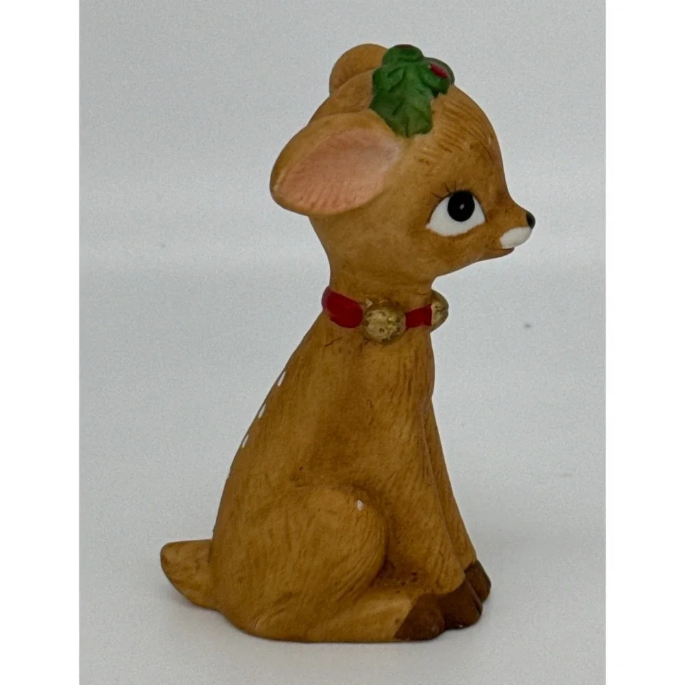 Vintage Lefton Ceramic Reindeer Figurine Christmas Holly Berry Deer‎ Doe